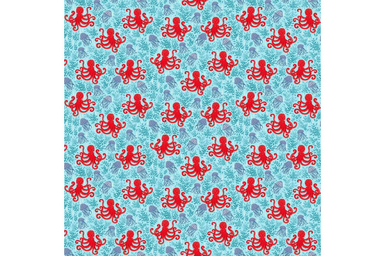 Deep Blue Sea by Makower UK - Octopus Light Blue 112cm Wide 100% Cotton