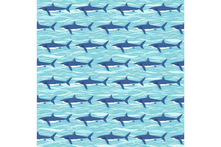 Deep Blue Sea by Makower UK - Sharks Light Blue 112cm Wide 100% Cotton