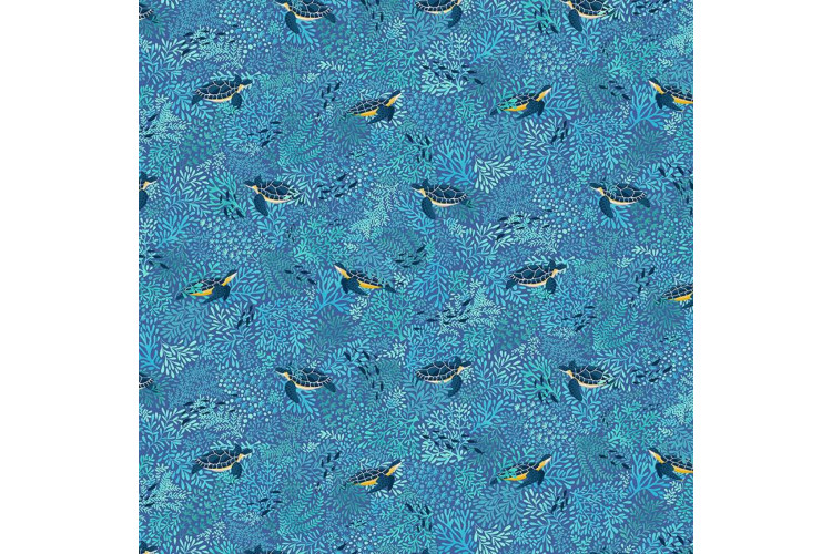 Deep Blue Sea by Makower UK - Turtles Blue 112cm Wide 100% Cotton