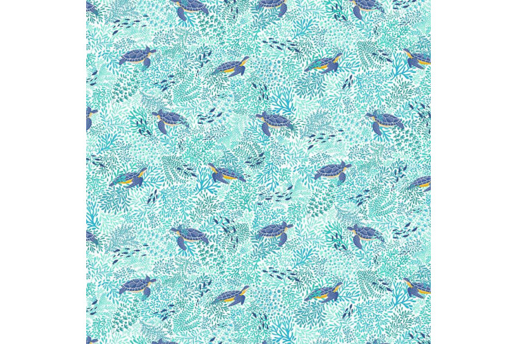 Deep Blue Sea by Makower UK - Turtles White 112cm Wide 100% Cotton