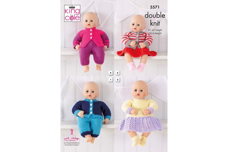 Dolls Clothes Knitted in Various King Cole DK - 5571