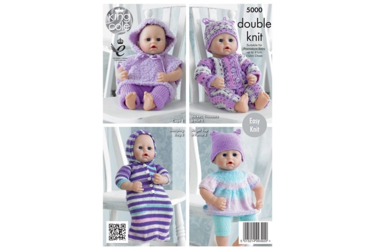 Dolls Clothes Knitted with Various King Cole DK- 5000