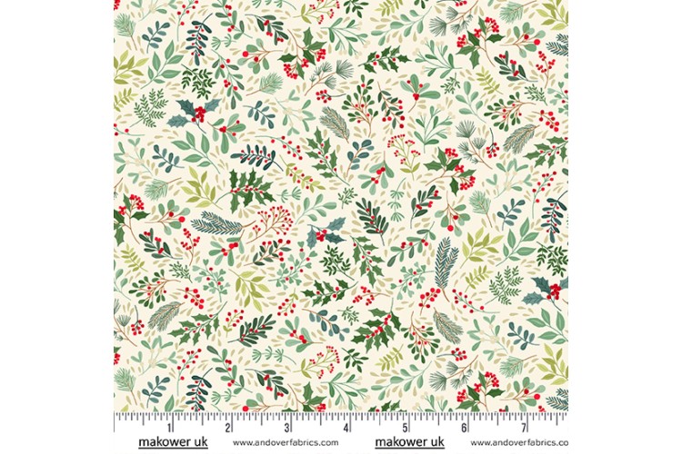 Enchanted by Makower UK - Cream Yuletide Foliage 100% Cotton 112cm Wide