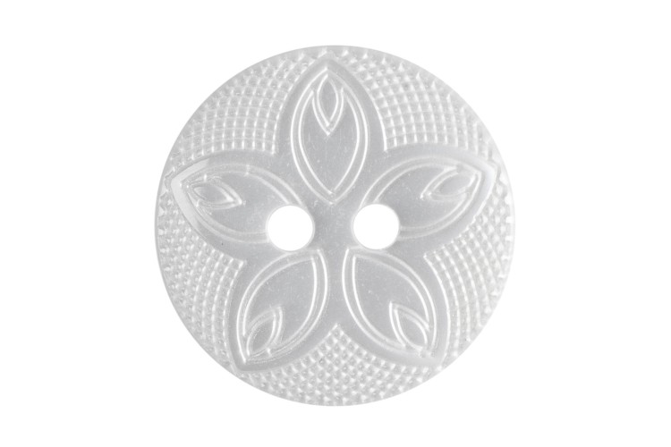 Etched Flower Button, 15mm, White