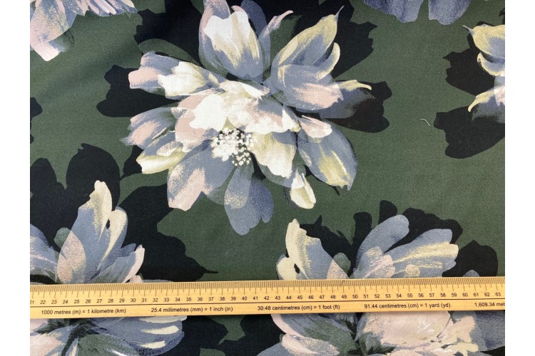 Fernando Khaki Large Flower Soft Touch 100% Viscose 150cm Wide