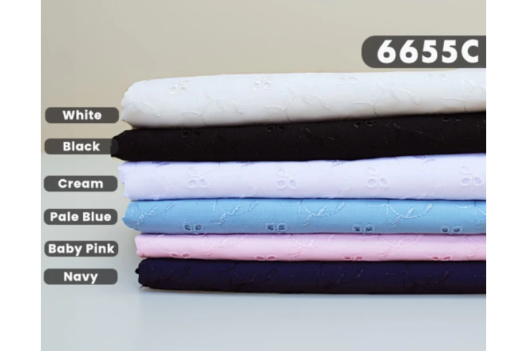 Floral Branches Polycotton Broderie Anglaise - Range of Colours -90% Polyester 10% Cotton 147cm Wide