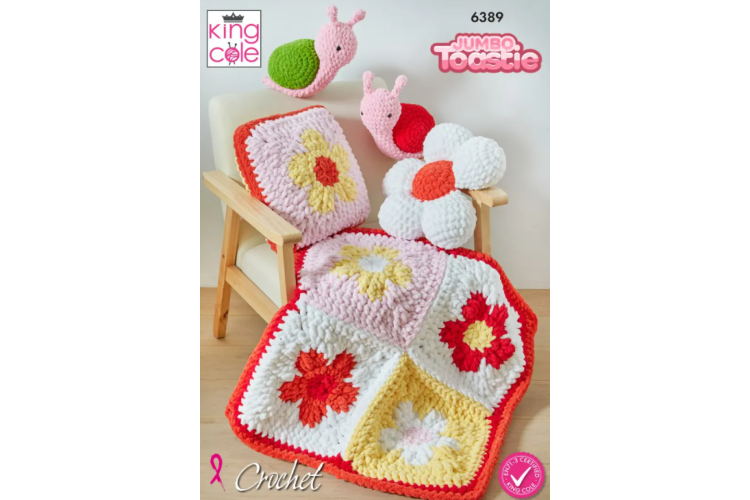 Flower Cushions, Blanket and Snail Toy Crocheted in Jumbo Toastie - 6389