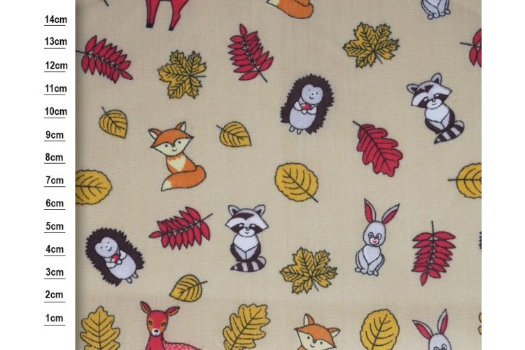 Forest Animals Beige Polycotton 115cm Wide