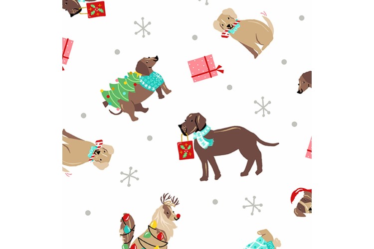 Furry and Bright by Andover Fabrics - Holiday Dogs 112cm Wide 100% Cotton 