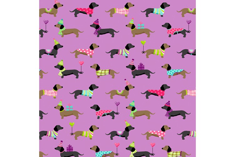 Furry Friends by Makower UK - Dachshunds Lilac 100% Cotton 112cm Wide 