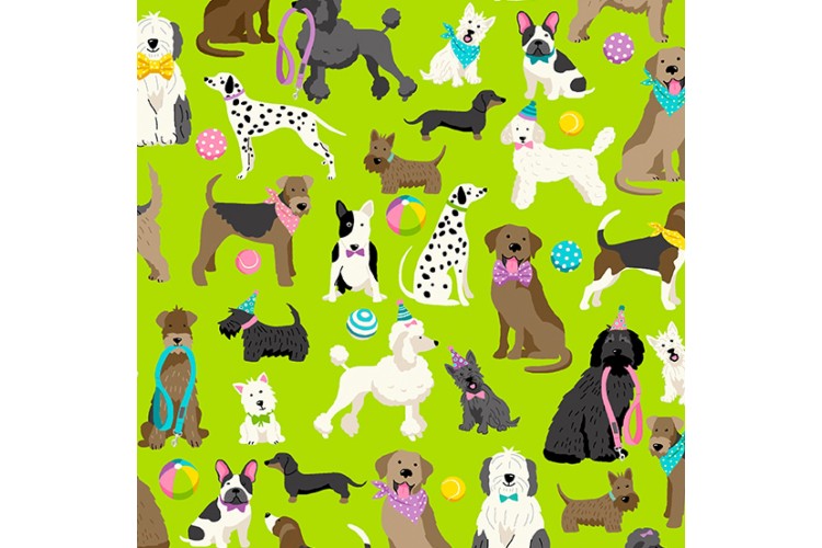 Furry Friends by Makower UK - Dogs Green 100% Cotton 112cm Wide 