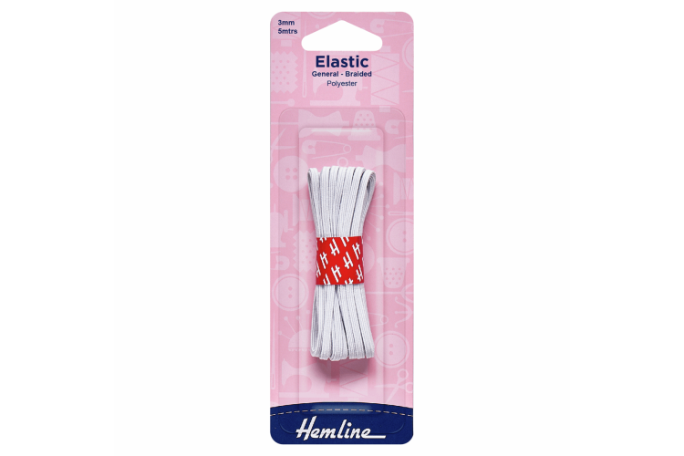 General Purpose Braided Elastic: 5m x 3mm: White