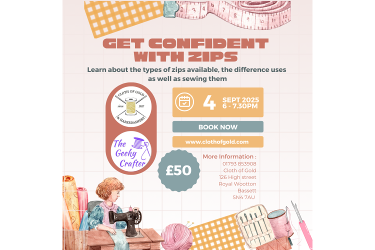 Get Confident with Zips  - Class / Workshop - Thursday 4th September 2025