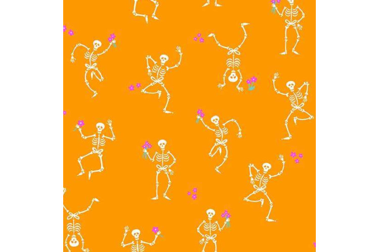 Ghostly Garden by KP Creates - Skeleton Jig – Orange 100% Cotton 112cm 
