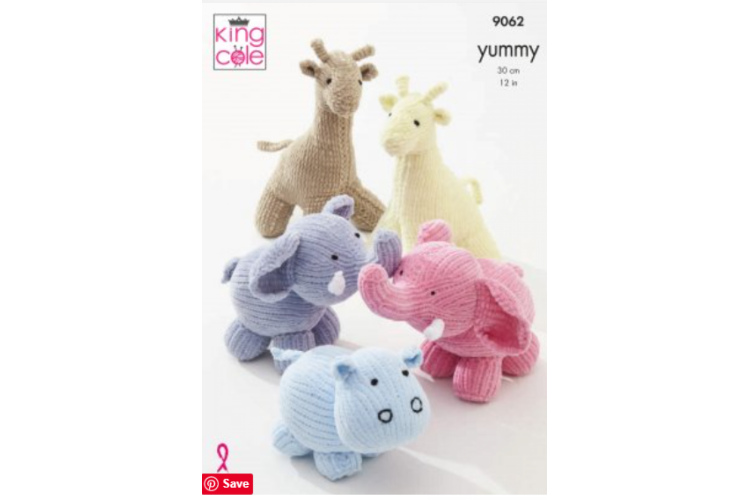 Giraffe, Hippo, Elephant, Toys: Knitted in Yummy - 9062