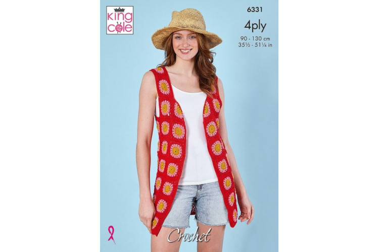 Granny Square Waistcoat Crocheted in 4Ply - 6331