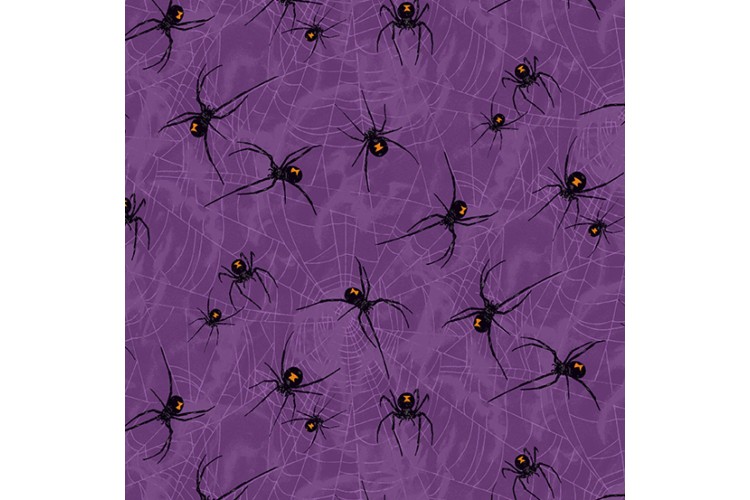Halloween Mystery Manor Black Widows Purple 112cm Wide 100% Cotton