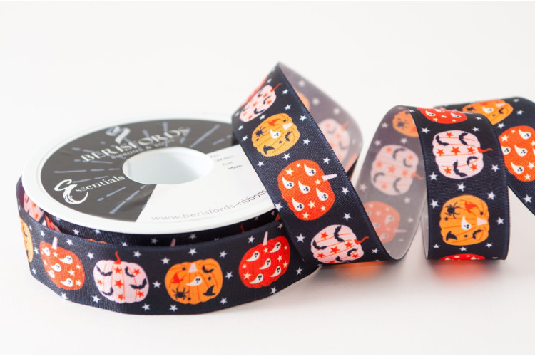 Halloween Pumpkin Patch Black Ribbon 25mm