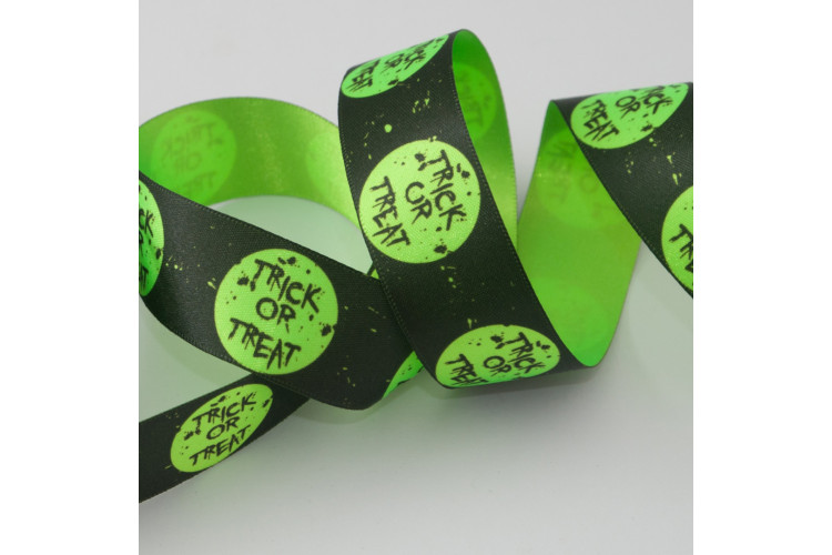 Halloween Trick or Treat Green Ribbon 25mm