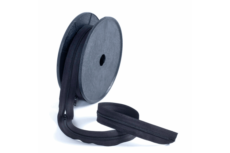 Hemline Visible Plastic Coil Zip Roll, Black Sold by the Meter