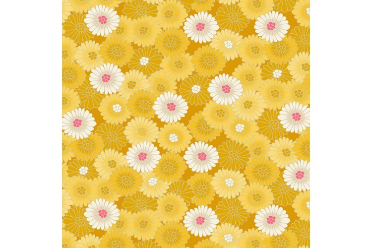 Hikari Chrysanthemum Yellow 100% Cotton 112cm Wide 