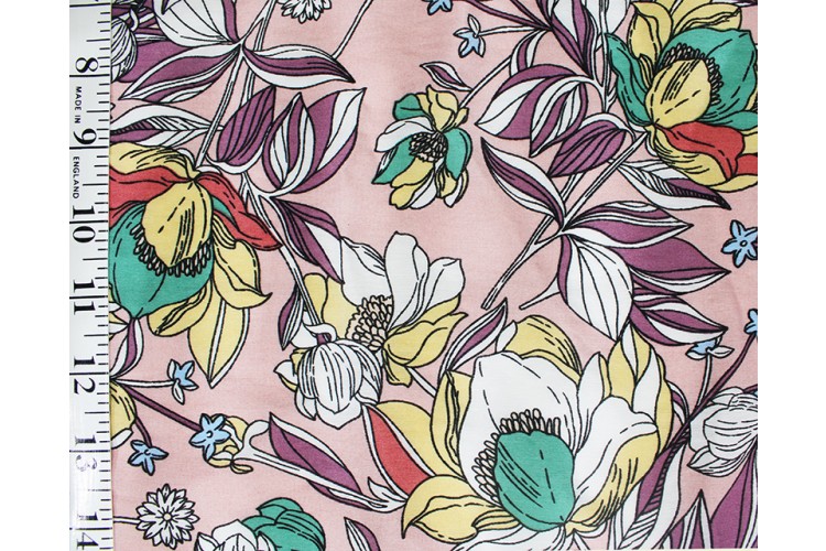 Illustrated Flowers Rayon Mix 150cm Wide 85% Rayon 15% Nylon