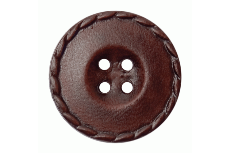 Imitation Leather Stitched Edge Dark Brown 25mm 4 Hole Button