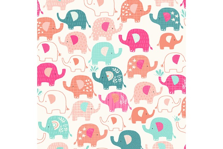 In The Jungle by Makower UK - Elephants Pink 112cm Wide 100% Cotton 