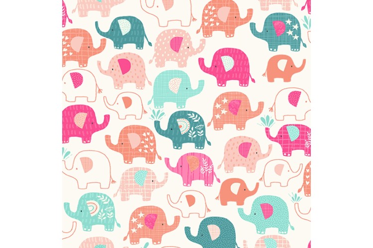 In The Jungle by Makower UK - Elephants Pink 112cm Wide 100% Cotton 