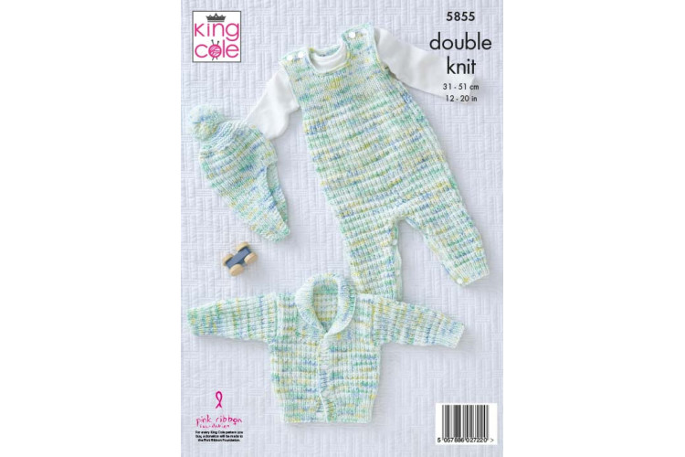 Jacket, Dungarees & Hat Knitted in King Cole Little Treasures DK - 5855