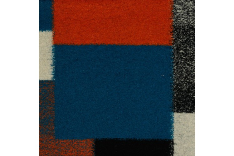 Jacquard Patchwork Orange, Blue and Grey 30% Wool 70% Polyester 150cm Wide 