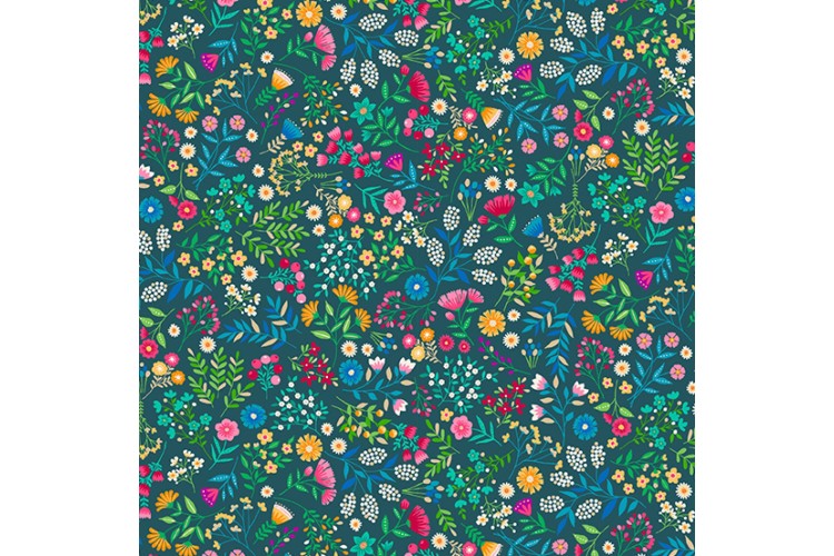 Jaipur by Makower UK - Floral Teal 100% Cotton 112cm Wide 