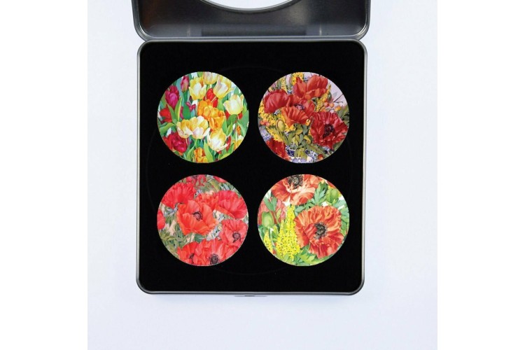 Jan Ford Poppy and Roses Set of 4 Pattern Weights