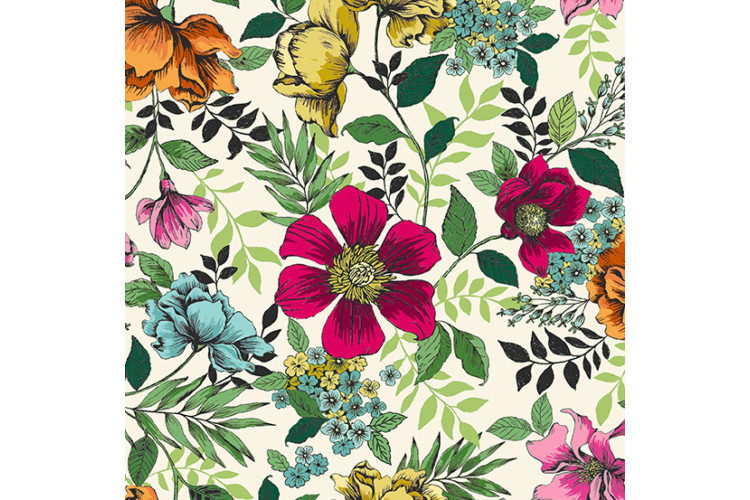 Jewel Tones Floral Cream 112cm Wide 100% Cotton