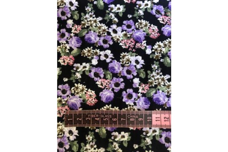 John Kaldor - Milan Needlecord Violet Flowers 21 Wale 100% Cotton 114cm Wide