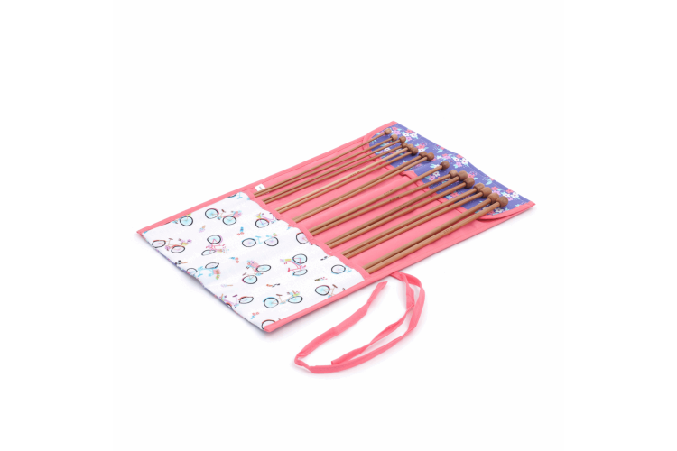 Knitting Pin Roll: Filled with Bamboo Knitting Pins: Bicycles