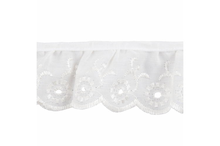 Lace, Broderie Anglaise Frilled Trimming, 50mm, Cream