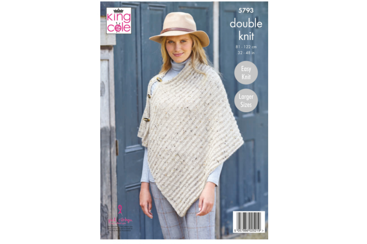 Ladies Poncho: Knitted in Homespun DK - 5793