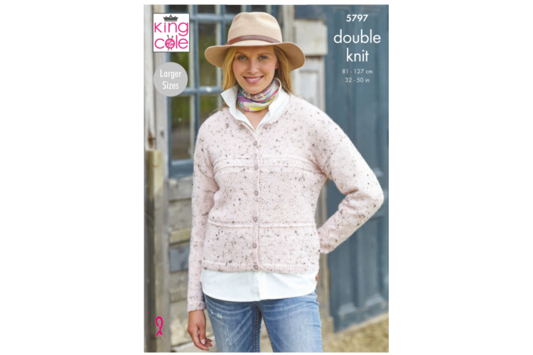 Ladies Round Neck Cardigan & Waistcoat: Knitted in Homespun DK - 5797