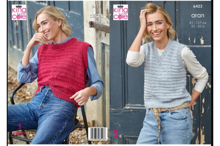 Ladies Tanks: Knitted in King Cole Homespun Aran - 6423