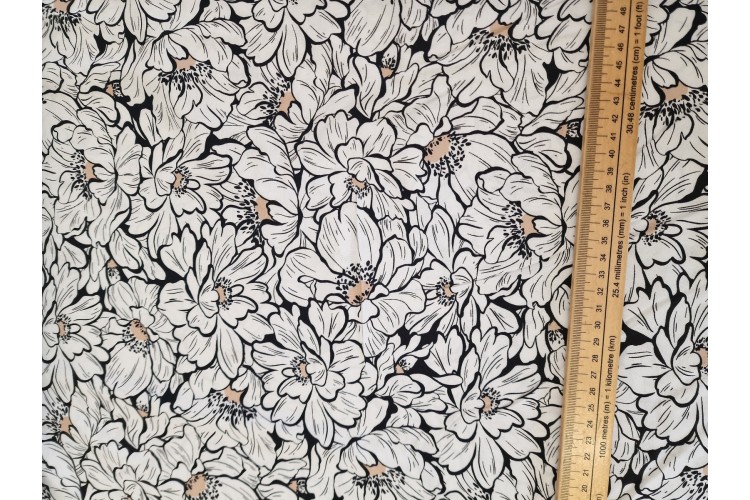 Line Drawn Peonies Viscose Chally 100% Viscose 140cm Wide