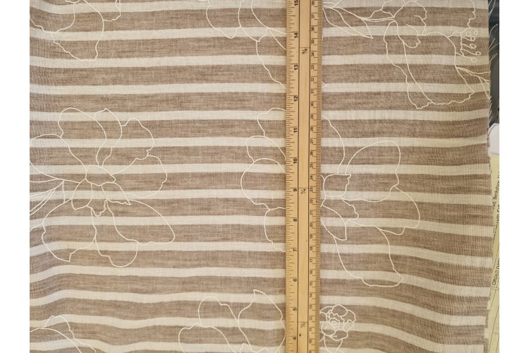 Linen Look Embroidered Floral Light Brown 100% Polyester 145cm