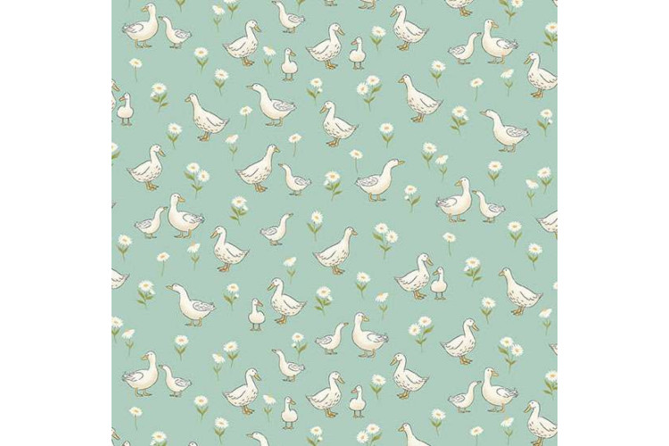 Little Ones by Makower UK - Ducks – Teal 112cm Wide 100% Cotton