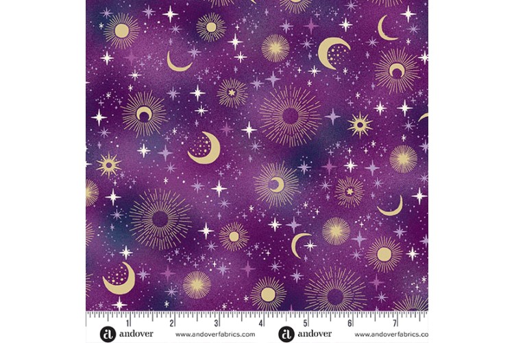 Luna by Makower UK - Constellation Purple 112cm Wide 100% Cotton 