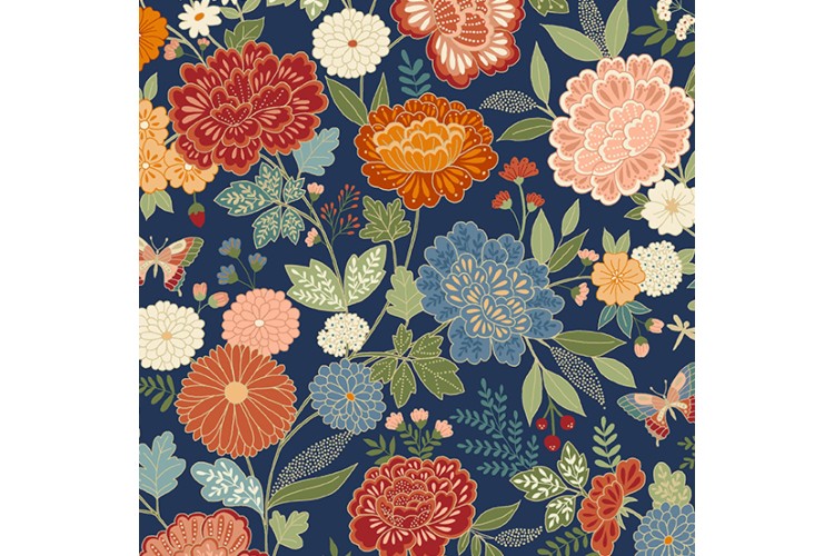 Luxe by Makower UK - Large Floral Navy 112cm Wide 100% Cotton 