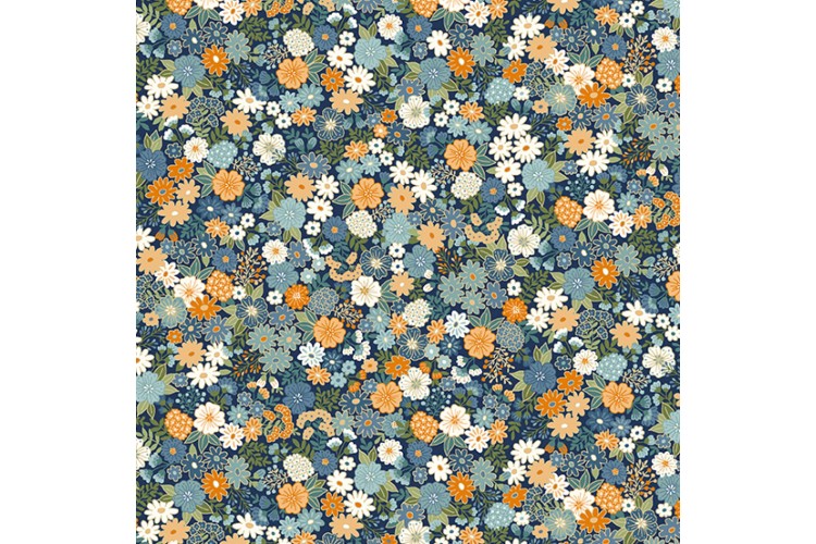 Luxe by Makower UK - Mini Floral Navy 112cm Wide 100% Cotton 