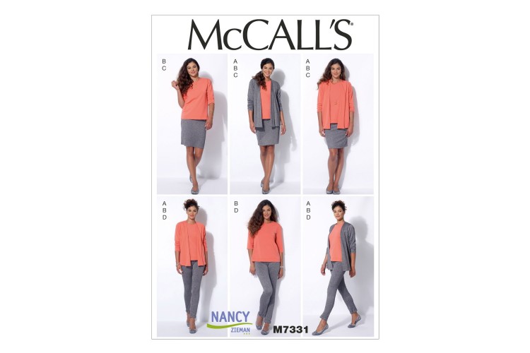 M7331 Misses' Cardigan, T-Shirt, Pencil Skirt and Leggings