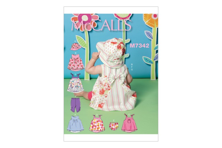 M7342 Infants' Back-Bow Dresses, Panties, Leggings and Bucket Hat