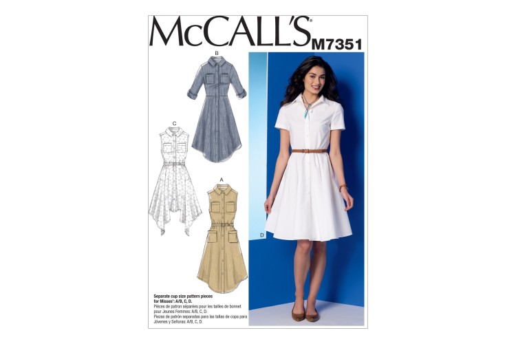 M7351 Misses' Shirtdresses with Pockets and Belt