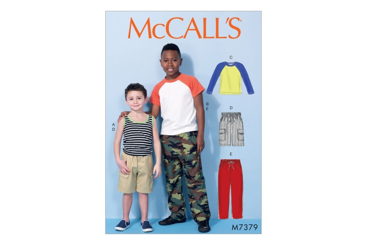 M7379 Children's/Boys' Raglan Sleeve and Tank Tops, Cargo Shorts and Pants